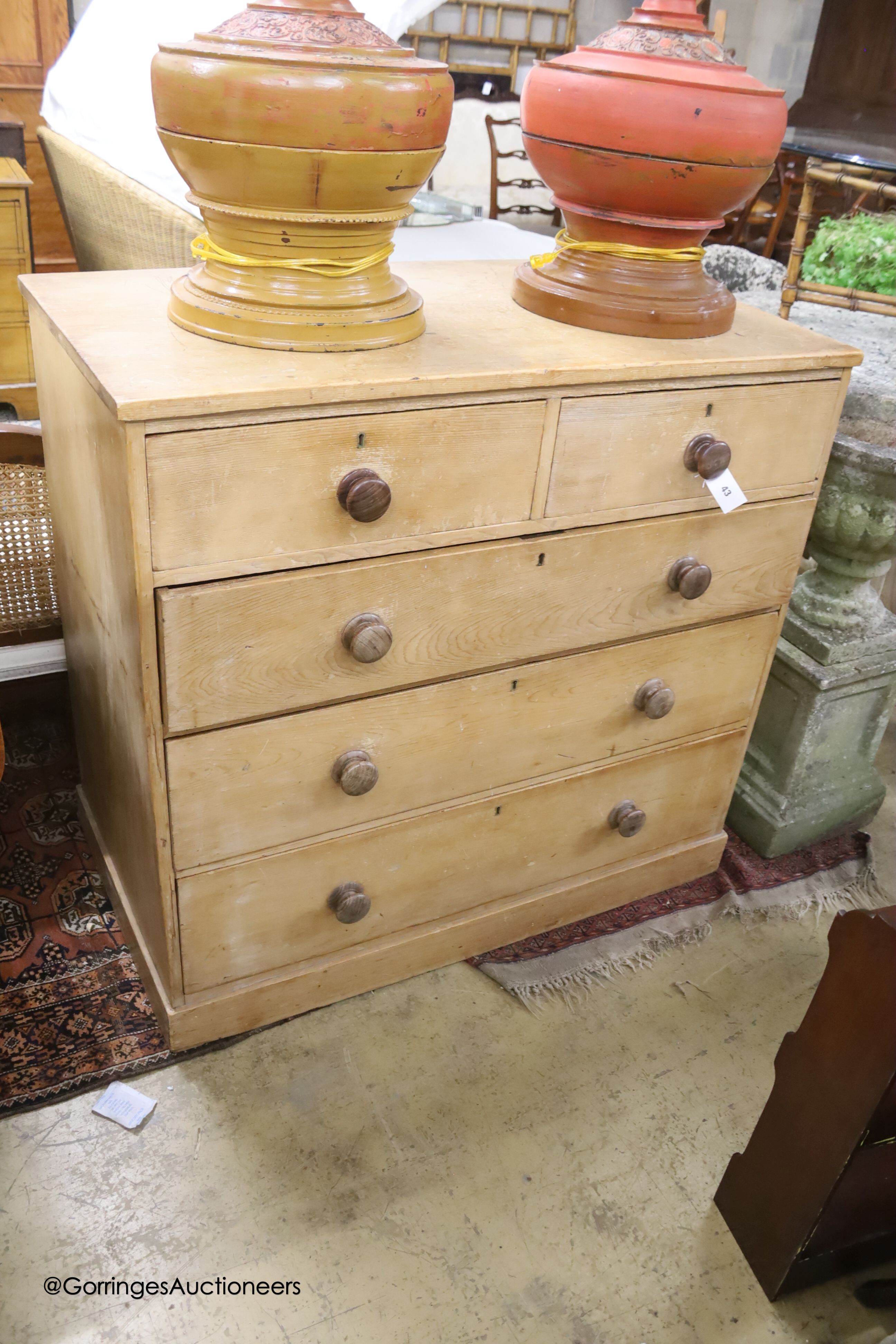 A Victorian pine chest, width 106cm, depth 58cm, height 101cm